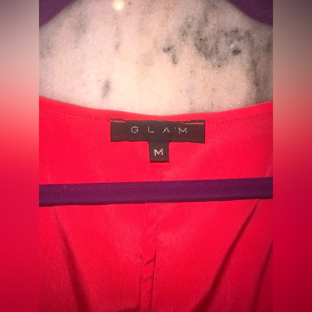Glam Bright Red Dress Flare 3/4 Length Sleeve Size Medium - Picture 6 of 9